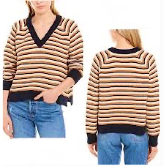 Madewell Sweaters - MadewellArden V-Neck Crop Pullover Sweater in Stripe